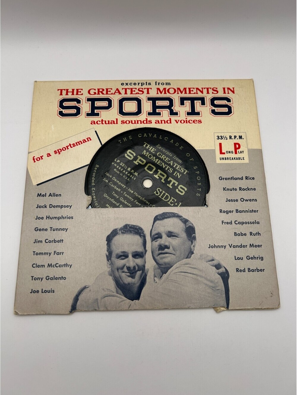 Greatest Moments in Sports 7" Vinyl Excerpts Babe Ruth Gehrig Gillette Pomo 1955